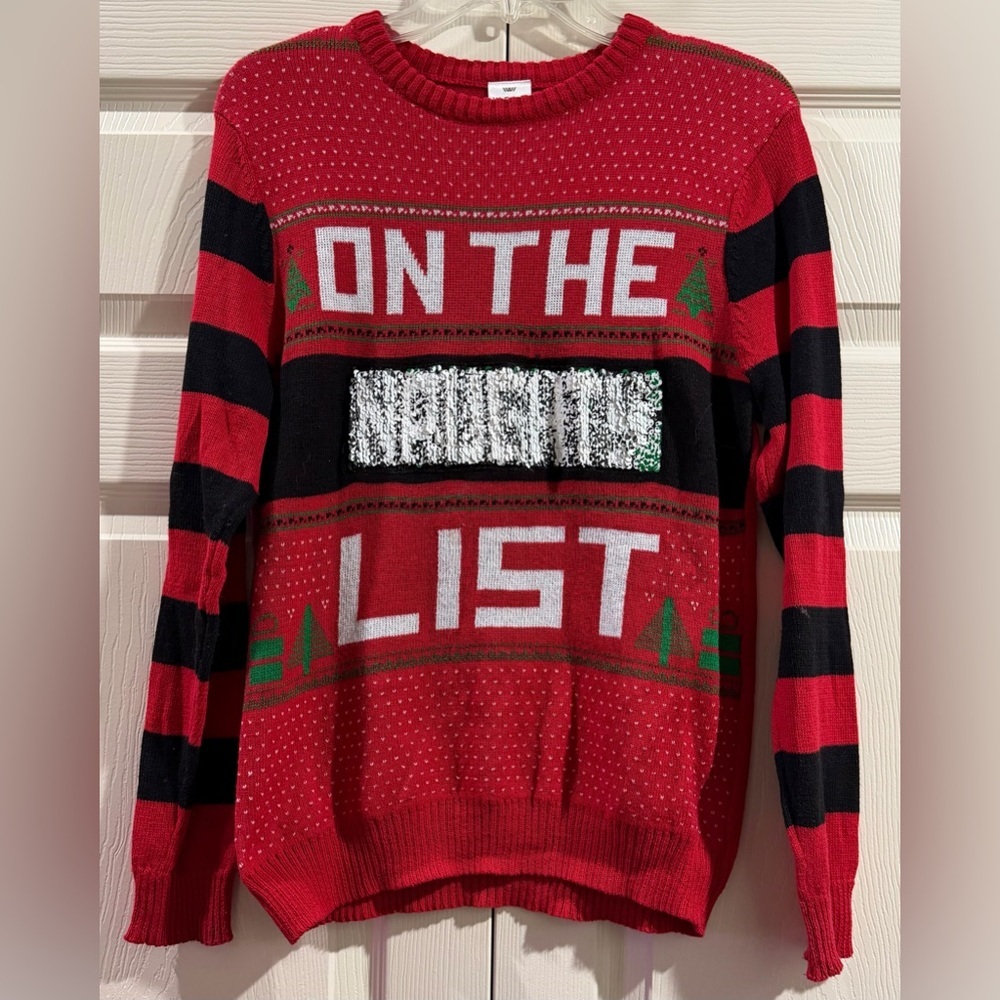 Well Worn On The Naughty Nice List Reversible Sequin Christmas Sweater Womens XL